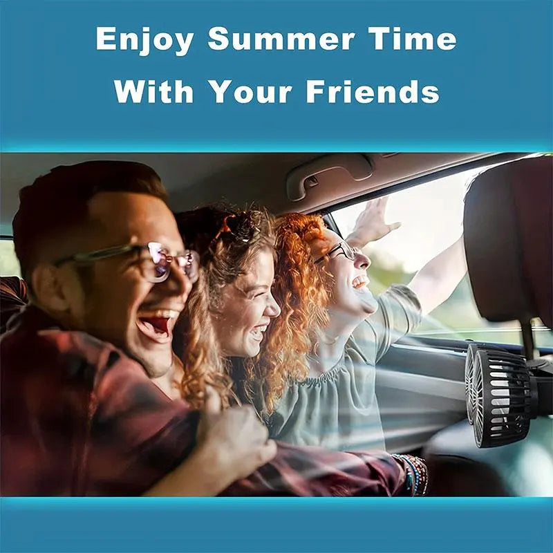 Adjustable Car Backseat Fan, Summer Essential Dual-Head USB Car Fan
