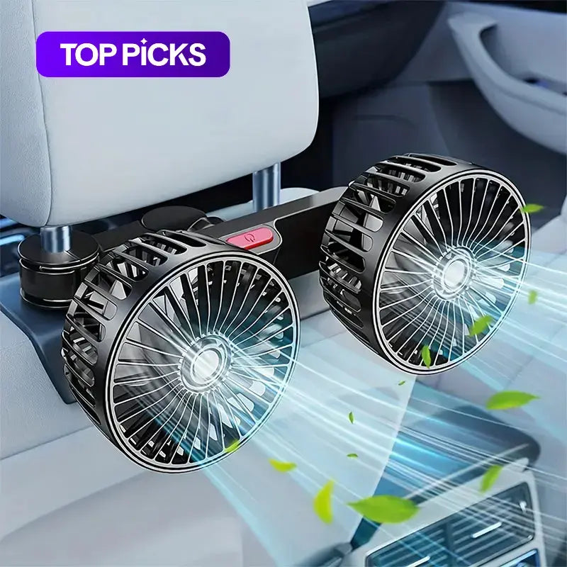 Adjustable Car Backseat Fan, Summer Essential Dual-Head USB Car Fan