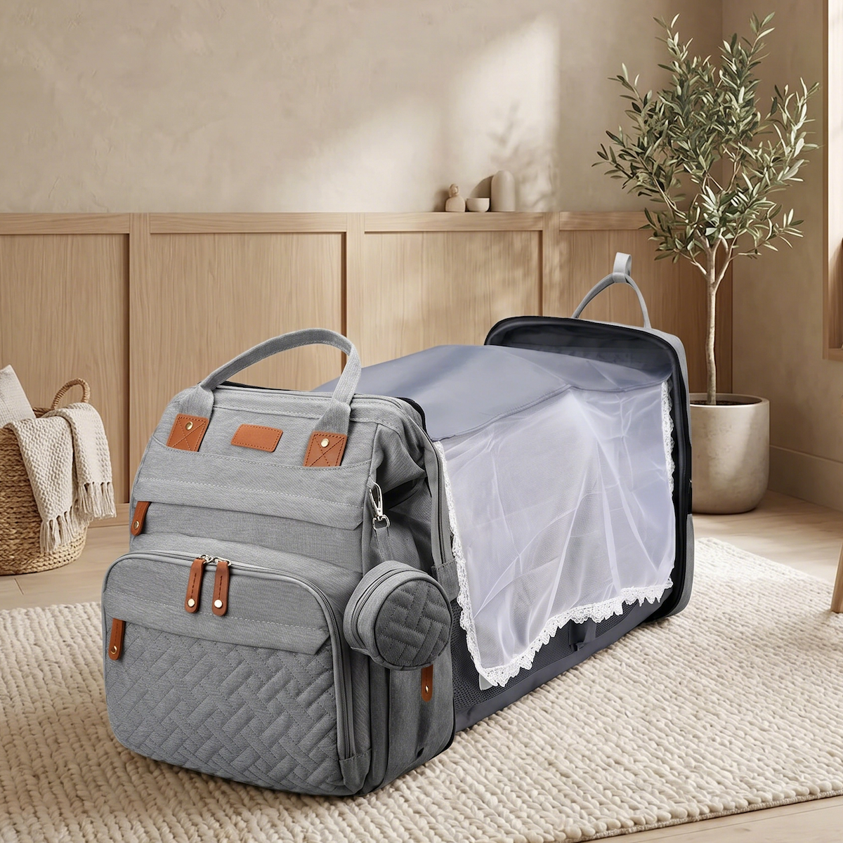 Multifunctional, Large-Capacity Diaper Backpack with Foldable Bed