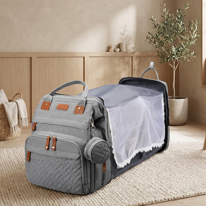 Multifunctional, Large-Capacity Diaper Backpack with Foldable Bed
