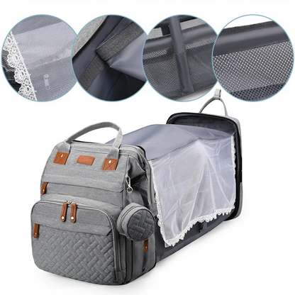 Multifunctional, Large-Capacity Diaper Backpack with Foldable Bed