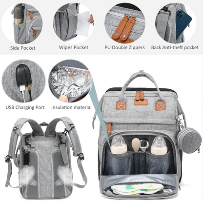 Multifunctional, Large-Capacity Diaper Backpack with Foldable Bed